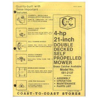 Original 1979 Coast To Coast Stores Owner's Manual 4 hp 21" Self Propelled Mower 481 2137 