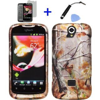 4 items Combo ITUFFY (TM) Mini Stylus Pen + LCD Screen Protector Film + Case Opener + Pine Tree Leaves Camouflage Outdoor Wildlife Design Rubberized Snap on Hard Shell Cover Faceplate Skin Phone Case for T Mobile myTouch Q (Huawei version myTouch Q / U873