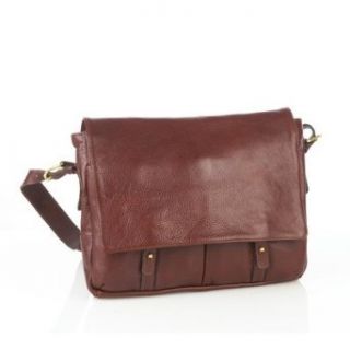 Leather Messenger Bag with Two Front Pockets Color Tan Clothing