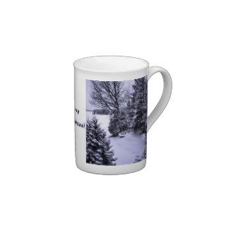 Fishing Boat Winter Forest Christmas Snowstorm Cup Bone China Mugs