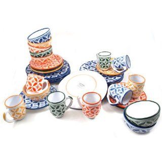 Sobremesa Fairtrade Fez Collection 12 Piece Hand Made Multicolor with Blue Ceramic Dinnerware Set, Service for 4  