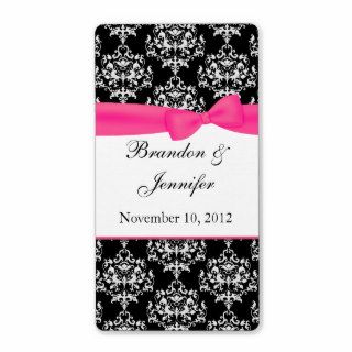 Black & White with Pink Damask Mini Wine Labels