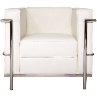 Le Corbusier Style LC2 Lounge Living Room Arm Chair Sofa Couch (1 Seat) Cushions w/ Rustproof Steel Frame in White Geniune Leather   Armchairs