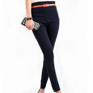 Casual Candy Pencil Tights Women High Waist Skinny Stretch Leg Leggings Pants, Navy Blue Color