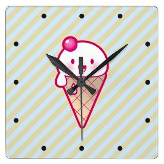 Kawaii Ice Cream Square Wall Clock