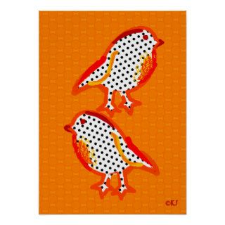 'orange birds' digital painting poster