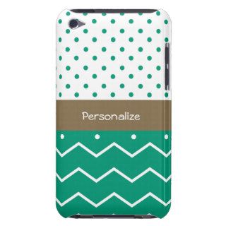 Stylish Emerald Green and White Chevron Polka Dots Barely There iPod Cases