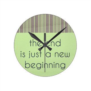 THE END IS JUST A NEW BEGINNING RETRO BROWN GREEN WALLCLOCKS