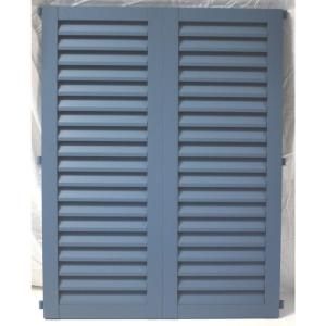 POMA 36 in. x 23.75 in. Light Blue Colonial Louvered Hurricane Shutters Pair 8002 cib 002
