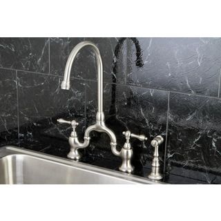 Vintage High Spout Satin Nickel Bridge Kitchen Faucet with Side Sprayer Kitchen Faucets