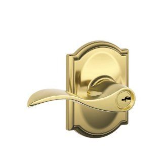 Schlage F51 ACC 505 CAM Camelot Collection Accent Keyed Entry Lever, Bright Brass   Entry Door Levers  