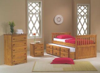 Twin Captain's Bed Daybed with Trundle Bed and Storage Drawers   Honey Finish Home & Kitchen