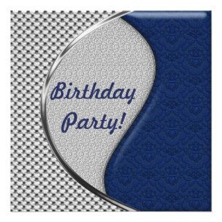 Blue and Silver Birthday Party Invitations