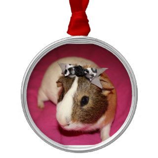 Guinea Pig With Bow 2 Christmas Ornaments