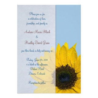 Pale Blue Yellow Sunflower Wedding Invitation