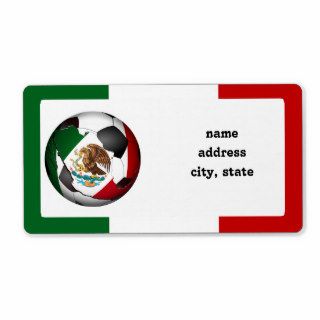 Mexico Soccer Ball w/Flag Colors Background Personalized Shipping Label