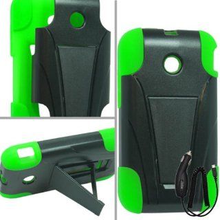 HUAWEI INSPIRA H867G GLORY H868C BLACK GREEN HYBRID T KICKSTAND COVER HARD GEL CASE +FREE CAR CHARGER from [ACCESSORY ARENA] Cell Phones & Accessories