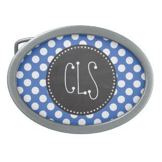 Vintage Chalkboard; Cerulean Blue Polka Dots Oval Belt Buckles