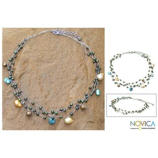 'Summer Glow' Brown Green Freshwater Pearl Choker (4 10 mm) (Thailand) Novica Necklaces