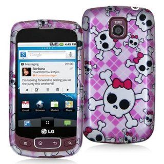 LG OPTIMUS T P509 CUTE SKULLS ON PINK PLAID CASE Cell Phones & Accessories