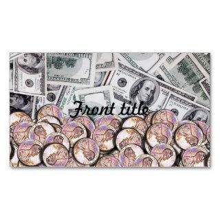 Dollars and Cents   Pennies w Hundred Dollar Bills Business Card