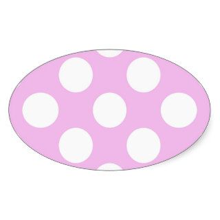 Artistic Abstract Retro Polka Dots Pink White Oval Stickers