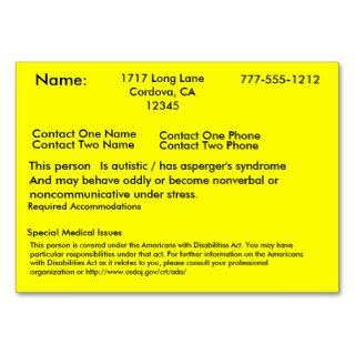 Autistic Alert Card Business Card Template