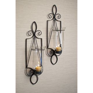 Tuscan Iron/ Glass Wall Sconces (Set of 2) Candles & Holders