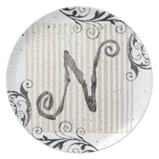 Monogram Letter N Designer Melamine Art Plate