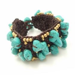 Turquoise Brass Beads Embedded Cotton Rope Bracelet (Thailand) Bracelets