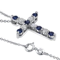 14k White Gold Sapphire and 1/2ct TDW Diamond Necklace (H I, SI2) Gemstone Necklaces