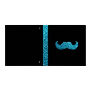 Blue Bling mustache  (Faux Glitter Graphic) 3 Ring Binder
