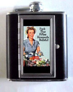 1950s Houswife Sarcasm Rude Whiskey and Beverage Flask, ID Holder, Cigarette Case Holds 5oz Great for the Sports Stadium Alcohol And Spirits Flasks Kitchen & Dining