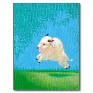 White buffalo art fun happy leaping bison painting post cards
