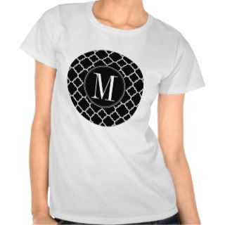 Black and White Quatrefoil Pattern Custom Monogram T shirt