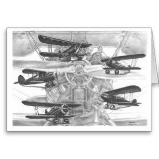 Waco Biplane Aviation Drawing by Kelli Swan Greeting Cards