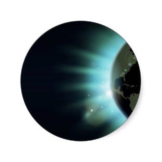 World globe eclipse sunrise concept round sticker
