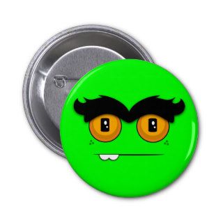 Cute Cartoony Neon Green Unibrow Monster Face Pin
