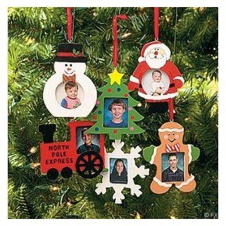 6  Wooden Photo Frame Christmas Ornaments   6 pc   Snowman, Santa, Snowflakes, Train, Christmas Tree, Gingerbread Man Picture Frame Christmas Ornaments  Decorative Hanging Ornaments  