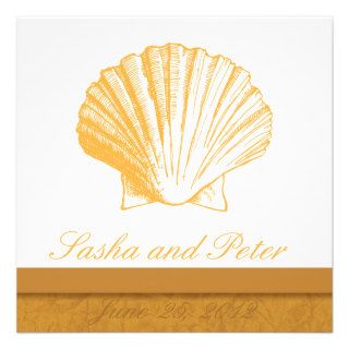 Golden Sand Shell Beach Wedding Invitations