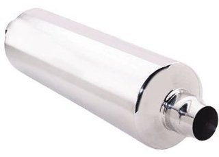 Pilot Motorsports PM 504 Stainless Steel Round Muffler 2 1/4"   2 1/2" Step Cone Center In/Center Out Automotive