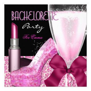 Bachelorette Party Lipstick Pink Champagne Personalized Invite