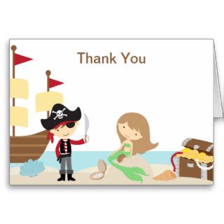 Pirate and Mermaid Thank You Note Cards