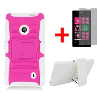 NOKIA LUMIA 521 PINK WHITE HYBRID KICKSTAND COVER BELT CLIP HOLSTER CASE + FREE SCREEN PROTECTOR from [ACCESSORY ARENA] Cell Phones & Accessories