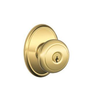 Schlage F51 AND 505 WKF Wakefield Collection Andover Keyed Entry Knob, Bright Brass   Keyed Doorknobs  