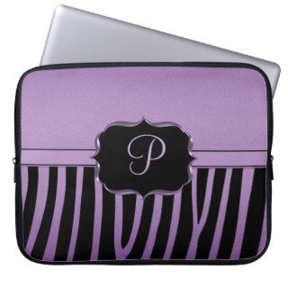 #2 Violet Purple Black Zebra Monogram Laptop Computer Sleeves