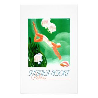 Antique 1935 U.S. Swimming Maiden Travel Poster Stationery
