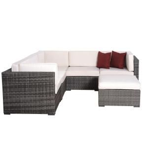 Atlantic Clermont Grey 6 Piece Wicker Patio Seating Set with Off White Cushions PLI CLERMONT GR_OW