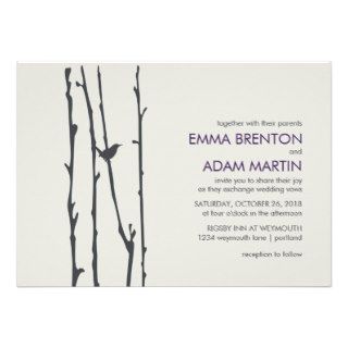 Rustic Wedding Bird & Willow Branches Cream Purple Personalized Announcements