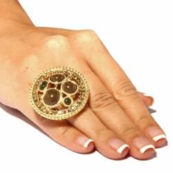 Lillith Star Goldtone Simulated Chalcedony and Crystal Stretch Ring Palm Beach Jewelry Crystal, Glass & Bead Rings